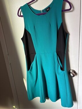 Mossimo Teal & Black Fit-and-Flare Dress